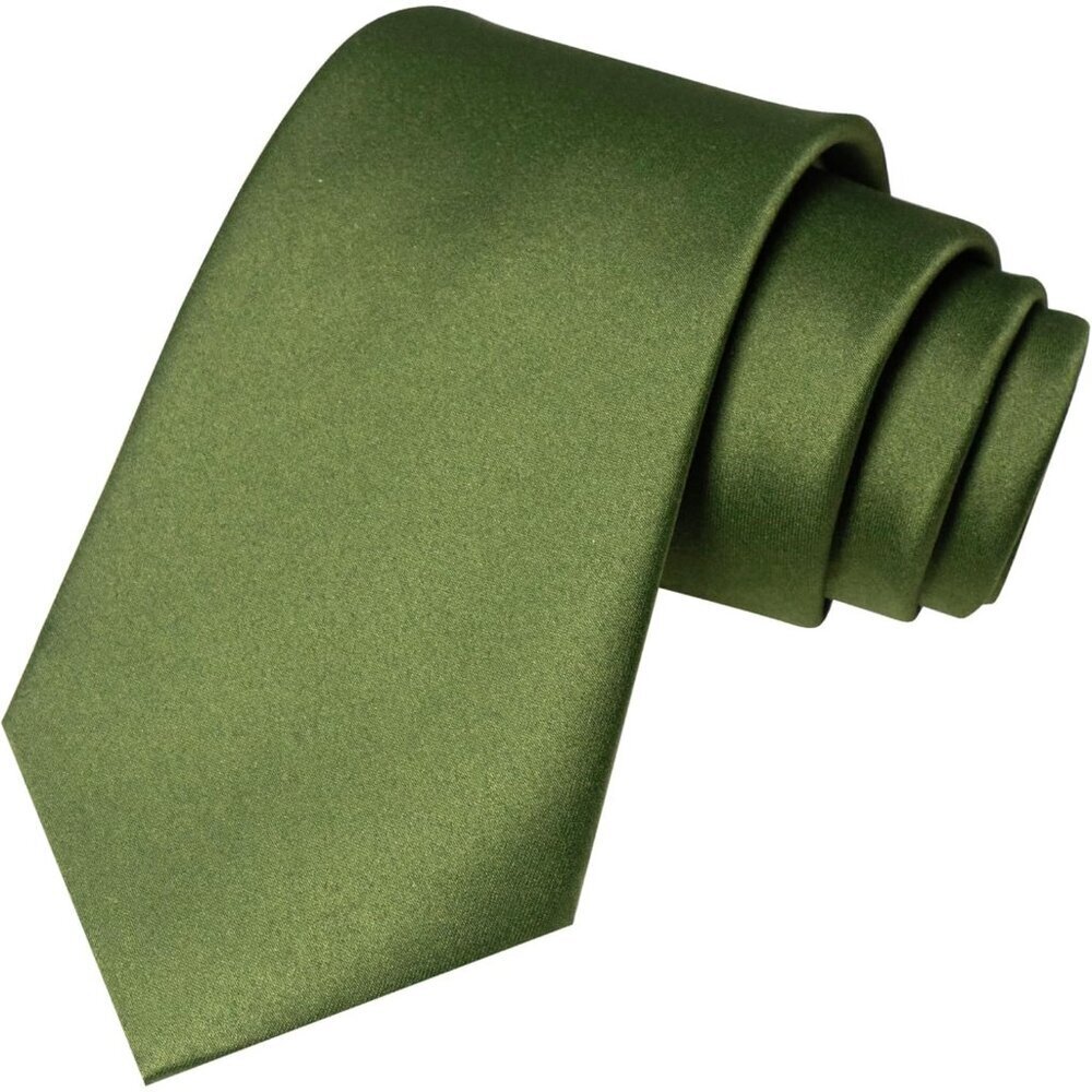 Men's Olive Green Solid Pure Color Imported Polyester Formal Neck Ties